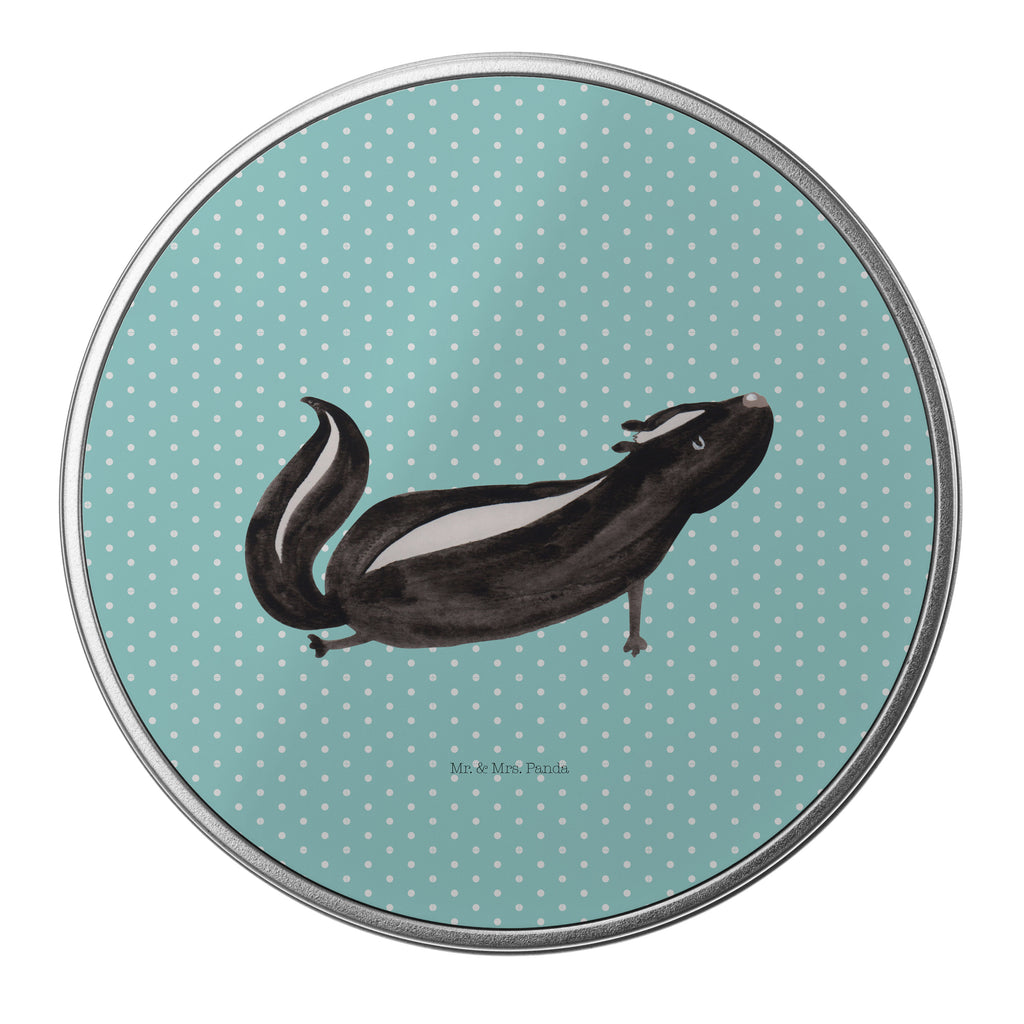 Blechdose rund Stinktier Yoga Metalldose, Keksdose, Dose, Vorratsdose, Geschenkbox, Stinktier, Skunk, Wildtier, Raubtier, Stinker, Stinki, Yoga, Namaste, Lebe, Liebe, Lache