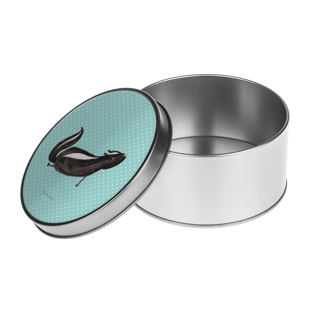 Blechdose rund Stinktier Yoga Metalldose, Keksdose, Dose, Vorratsdose, Geschenkbox, Stinktier, Skunk, Wildtier, Raubtier, Stinker, Stinki, Yoga, Namaste, Lebe, Liebe, Lache