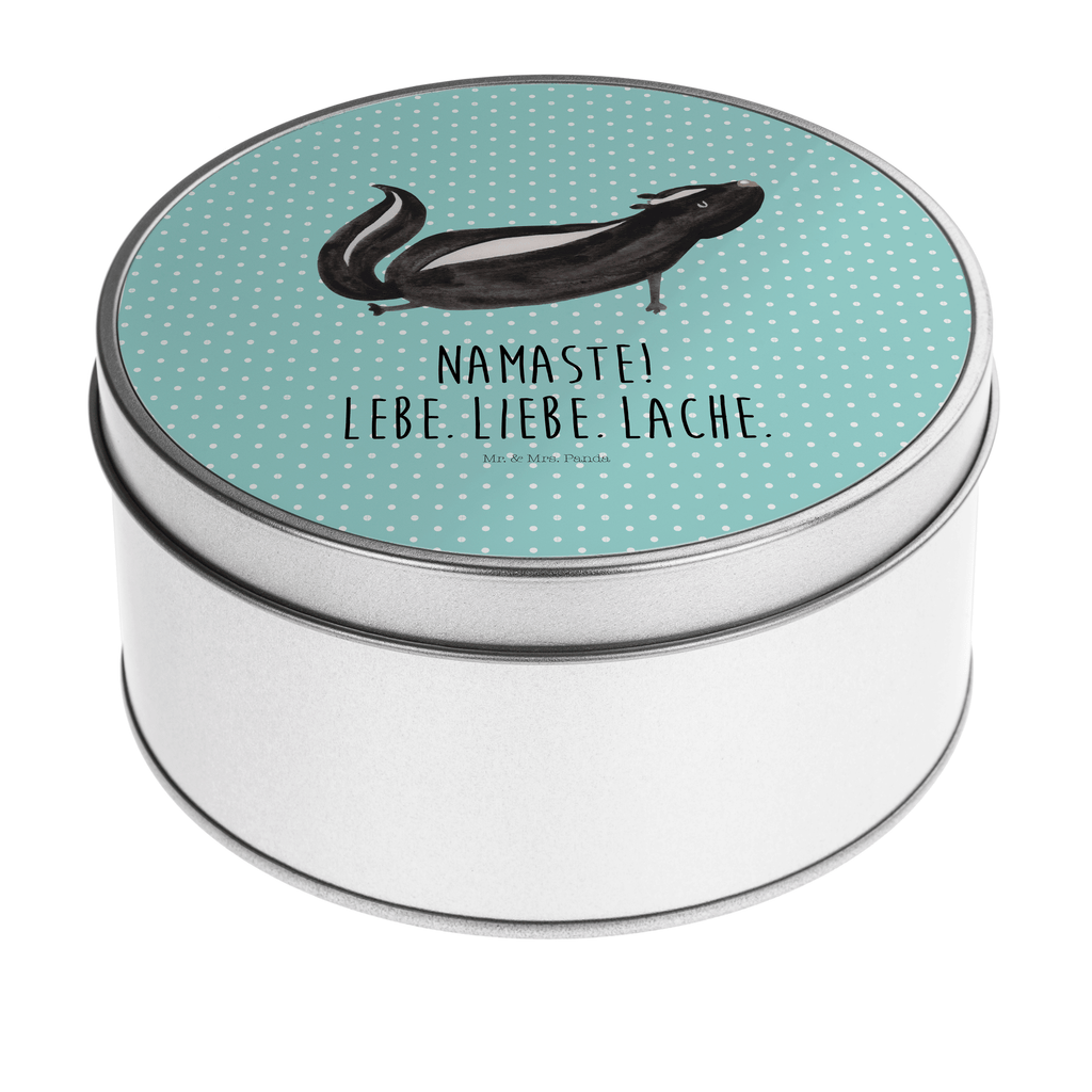 Blechdose rund Stinktier Yoga Metalldose, Keksdose, Dose, Vorratsdose, Geschenkbox, Stinktier, Skunk, Wildtier, Raubtier, Stinker, Stinki, Yoga, Namaste, Lebe, Liebe, Lache