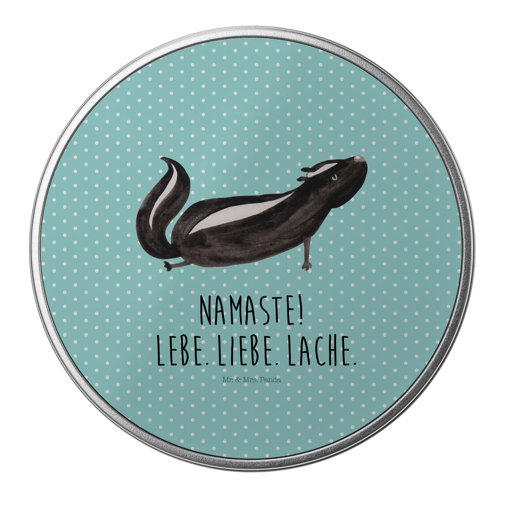 Blechdose rund Stinktier Yoga Metalldose, Keksdose, Dose, Vorratsdose, Geschenkbox, Stinktier, Skunk, Wildtier, Raubtier, Stinker, Stinki, Yoga, Namaste, Lebe, Liebe, Lache