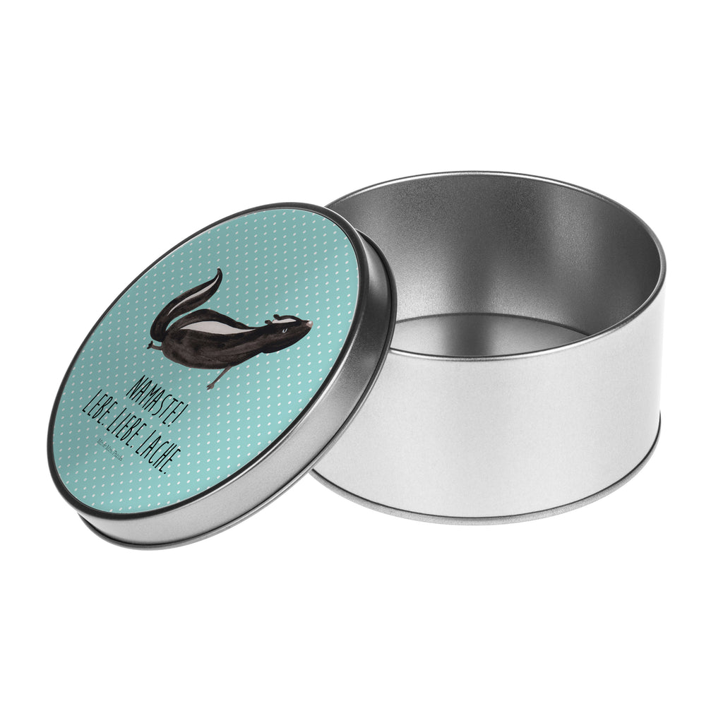 Blechdose rund Stinktier Yoga Metalldose, Keksdose, Dose, Vorratsdose, Geschenkbox, Stinktier, Skunk, Wildtier, Raubtier, Stinker, Stinki, Yoga, Namaste, Lebe, Liebe, Lache
