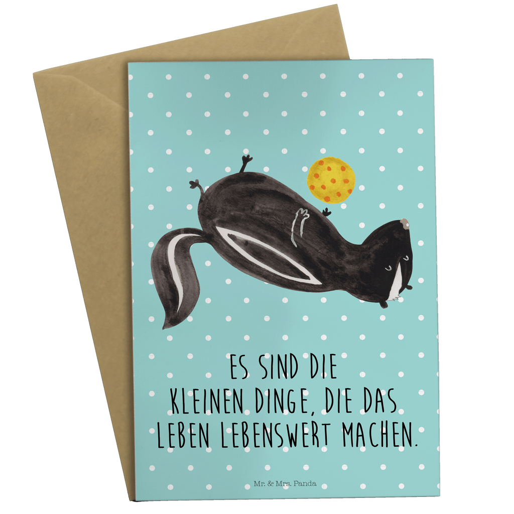 Grußkarte Stinktier Ball Klappkarte, Einladungskarte, Glückwunschkarte, Hochzeitskarte, Geburtstagskarte, Karte, Stinktier, Skunk, Wildtier, Raubtier, Stinker, Stinki, verspielt, Weisheit