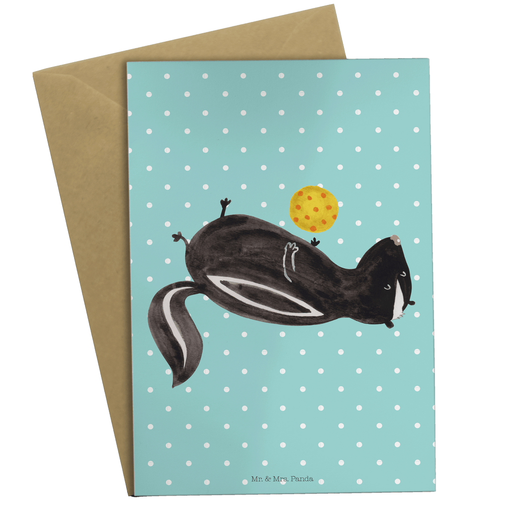 Grußkarte Stinktier Ball Klappkarte, Einladungskarte, Glückwunschkarte, Hochzeitskarte, Geburtstagskarte, Karte, Stinktier, Skunk, Wildtier, Raubtier, Stinker, Stinki, verspielt, Weisheit