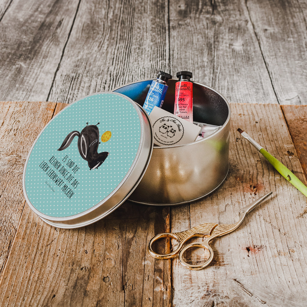 Blechdose rund Stinktier Ball Metalldose, Keksdose, Dose, Vorratsdose, Geschenkbox, Stinktier, Skunk, Wildtier, Raubtier, Stinker, Stinki, verspielt, Weisheit