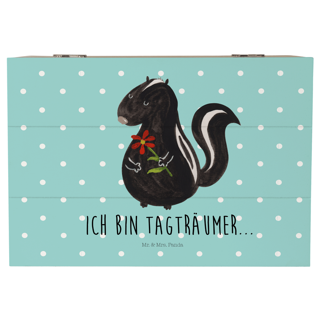 Holzkiste Stinktier Blume Holzkiste, Kiste, Schatzkiste, Truhe, Schatulle, XXL, Erinnerungsbox, Erinnerungskiste, Dekokiste, Aufbewahrungsbox, Stinktier, Skunk, Wildtier, Raubtier, Stinker, Stinki, Tagträumer, verträumt, Dreams, Träume