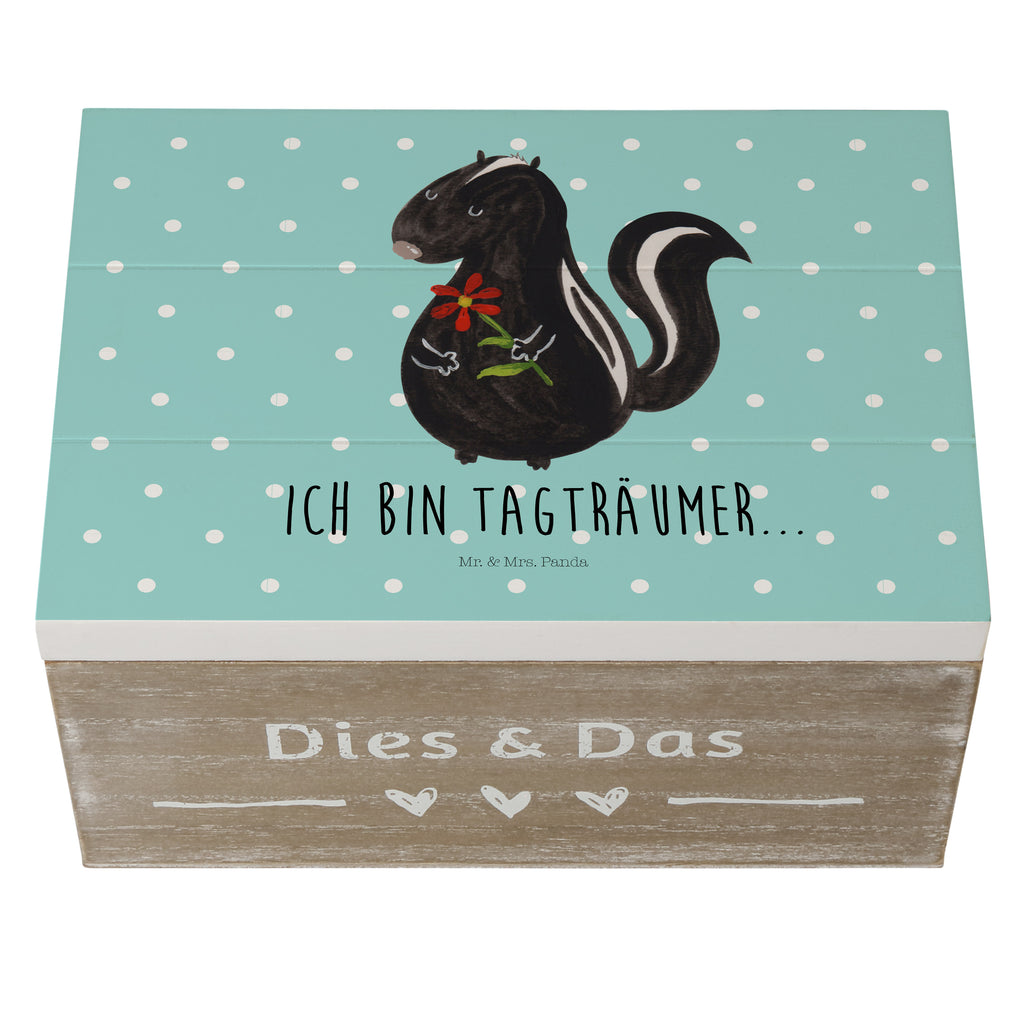 Holzkiste Stinktier Blume Holzkiste, Kiste, Schatzkiste, Truhe, Schatulle, XXL, Erinnerungsbox, Erinnerungskiste, Dekokiste, Aufbewahrungsbox, Stinktier, Skunk, Wildtier, Raubtier, Stinker, Stinki, Tagträumer, verträumt, Dreams, Träume