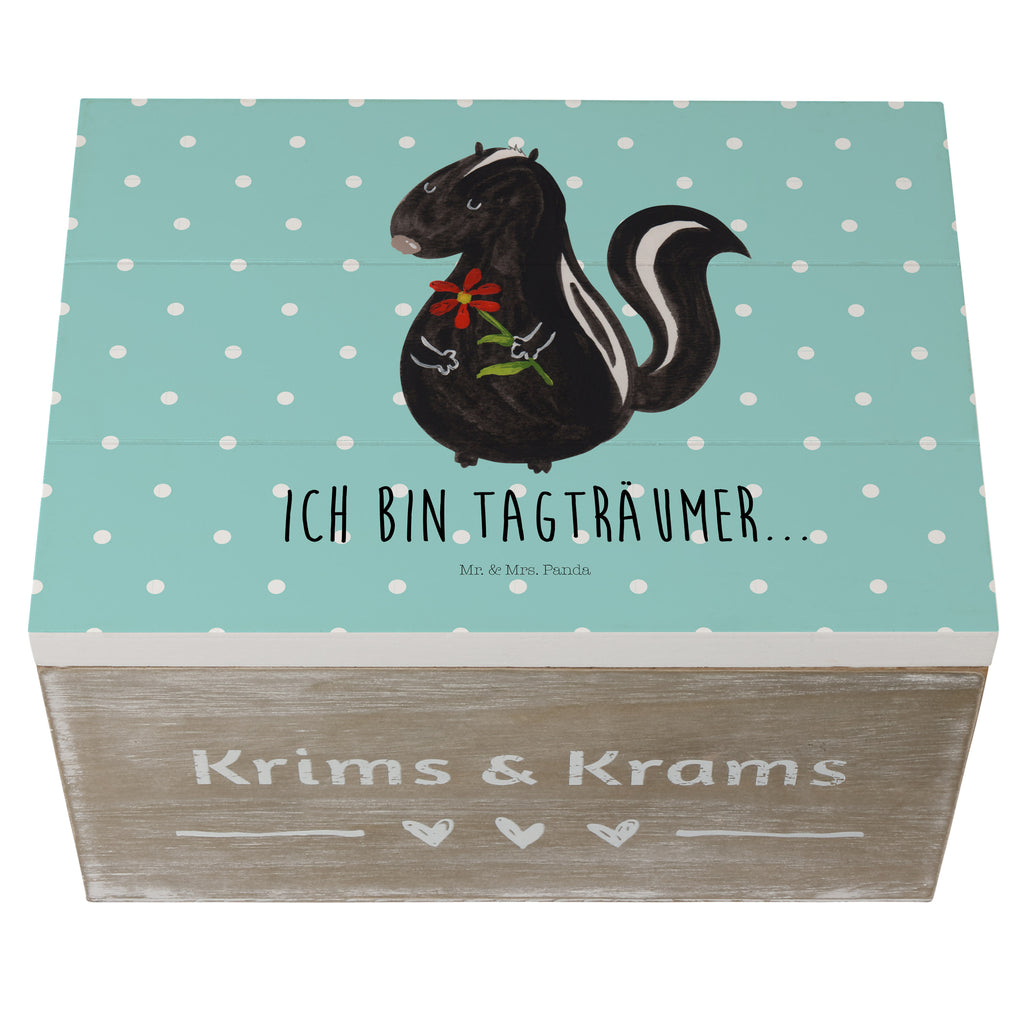 Holzkiste Stinktier Blume Holzkiste, Kiste, Schatzkiste, Truhe, Schatulle, XXL, Erinnerungsbox, Erinnerungskiste, Dekokiste, Aufbewahrungsbox, Stinktier, Skunk, Wildtier, Raubtier, Stinker, Stinki, Tagträumer, verträumt, Dreams, Träume