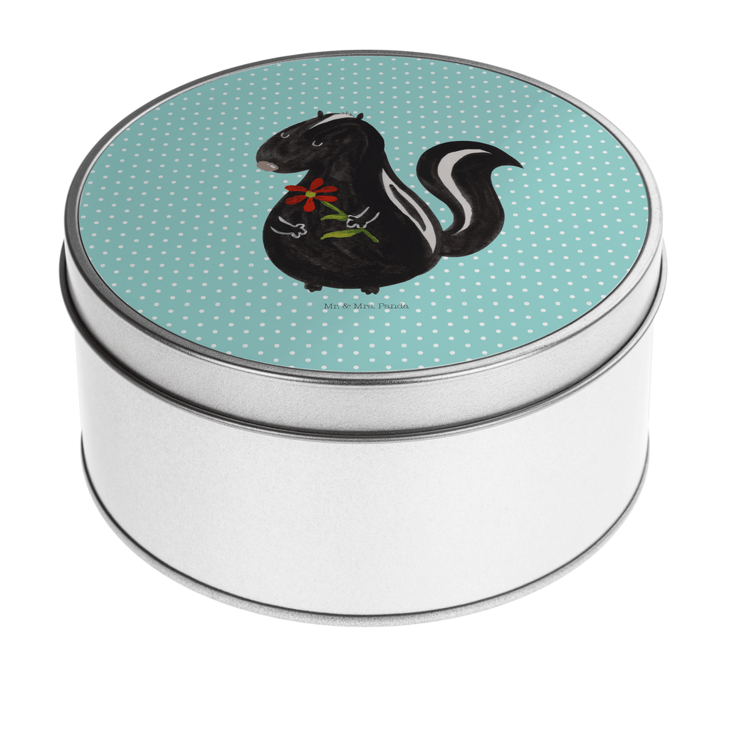 Blechdose rund Stinktier Blume Metalldose, Keksdose, Dose, Vorratsdose, Geschenkbox, Stinktier, Skunk, Wildtier, Raubtier, Stinker, Stinki, Tagträumer, verträumt, Dreams, Träume