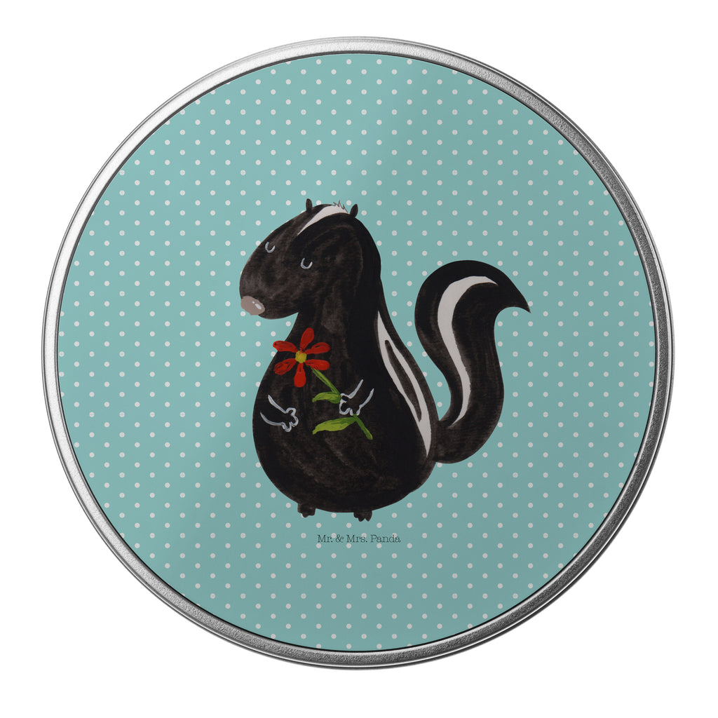 Blechdose rund Stinktier Blume Metalldose, Keksdose, Dose, Vorratsdose, Geschenkbox, Stinktier, Skunk, Wildtier, Raubtier, Stinker, Stinki, Tagträumer, verträumt, Dreams, Träume