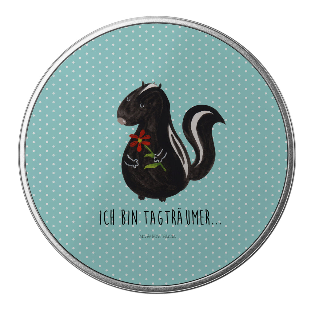 Blechdose rund Stinktier Blume Metalldose, Keksdose, Dose, Vorratsdose, Geschenkbox, Stinktier, Skunk, Wildtier, Raubtier, Stinker, Stinki, Tagträumer, verträumt, Dreams, Träume