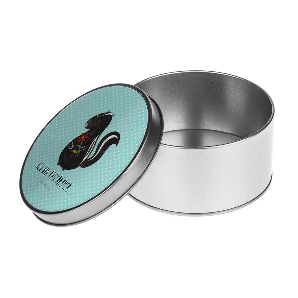 Blechdose rund Stinktier Blume Metalldose, Keksdose, Dose, Vorratsdose, Geschenkbox, Stinktier, Skunk, Wildtier, Raubtier, Stinker, Stinki, Tagträumer, verträumt, Dreams, Träume