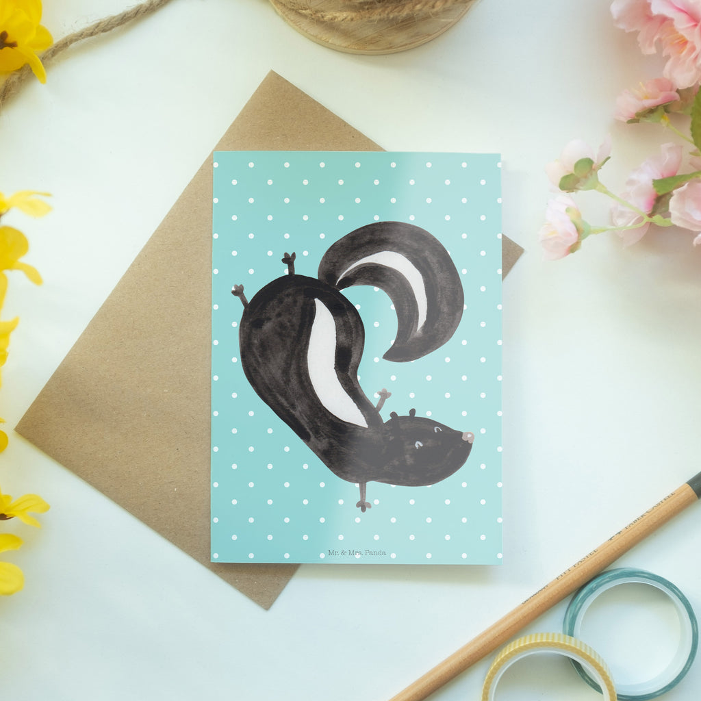 Grußkarte Stinktier Handstand Klappkarte, Einladungskarte, Glückwunschkarte, Hochzeitskarte, Geburtstagskarte, Karte, Stinktier, Skunk, Wildtier, Raubtier, Stinker, Stinki, Spielplatz, verpielt, Kind