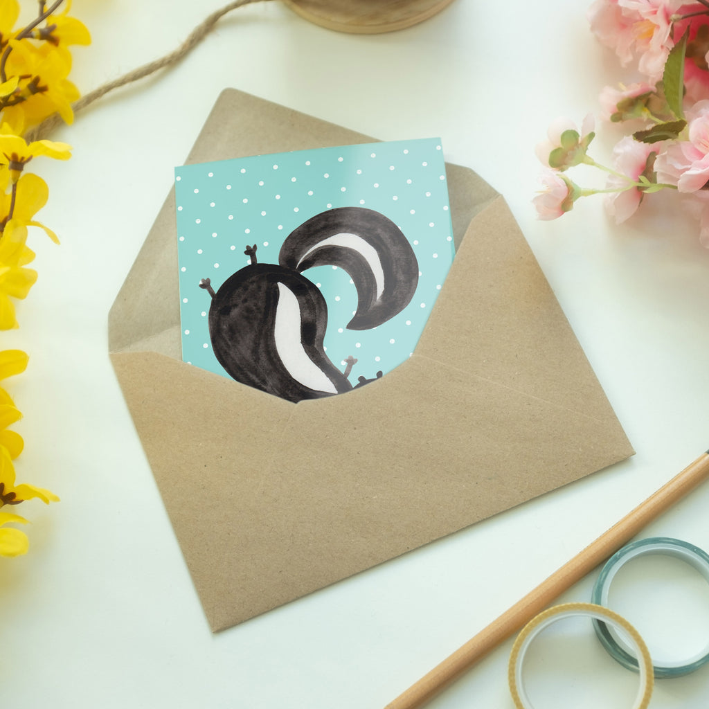 Grußkarte Stinktier Handstand Klappkarte, Einladungskarte, Glückwunschkarte, Hochzeitskarte, Geburtstagskarte, Karte, Stinktier, Skunk, Wildtier, Raubtier, Stinker, Stinki, Spielplatz, verpielt, Kind