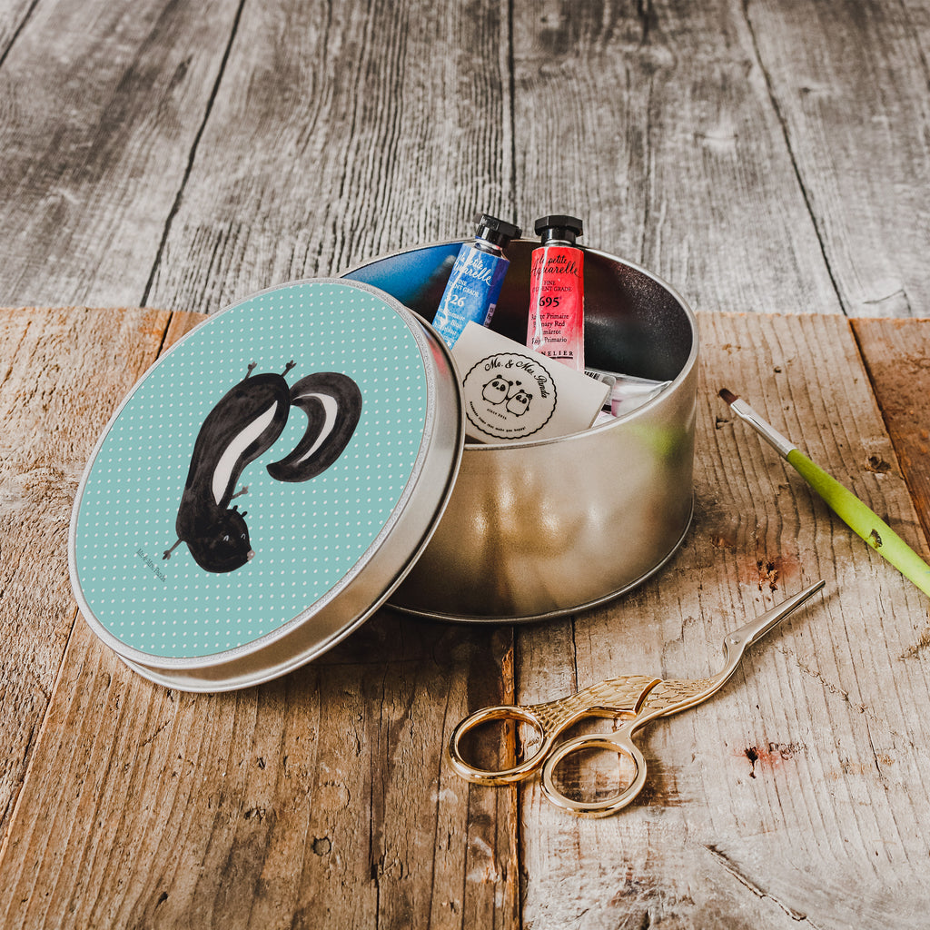 Blechdose rund Stinktier Handstand Metalldose, Keksdose, Dose, Vorratsdose, Geschenkbox, Stinktier, Skunk, Wildtier, Raubtier, Stinker, Stinki, Spielplatz, verpielt, Kind