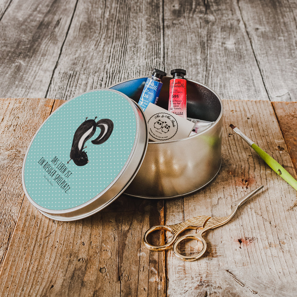 Blechdose rund Stinktier Handstand Metalldose, Keksdose, Dose, Vorratsdose, Geschenkbox, Stinktier, Skunk, Wildtier, Raubtier, Stinker, Stinki, Spielplatz, verpielt, Kind