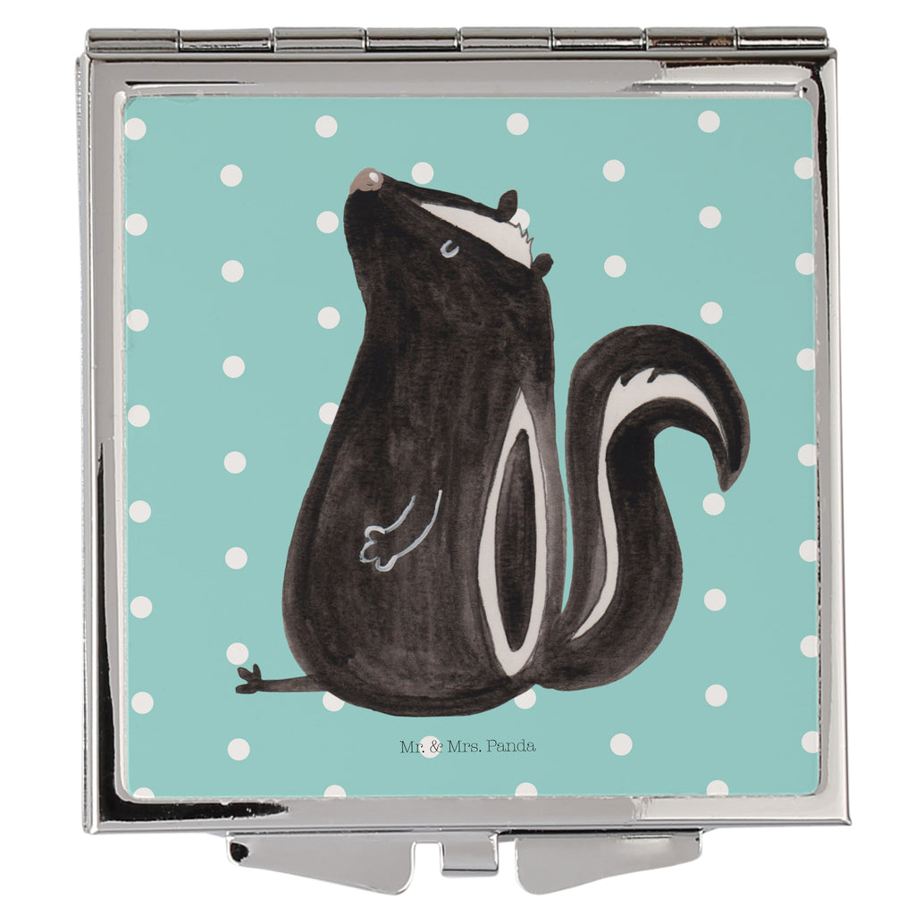 Handtaschenspiegel quadratisch Stinktier sitzend Spiegel, Handtasche, Quadrat, silber, schminken, Schminkspiegel, Stinktier, Skunk, Wildtier, Raubtier, Stinker, Stinki, Spruch, Büro, Recht, Besserwisser