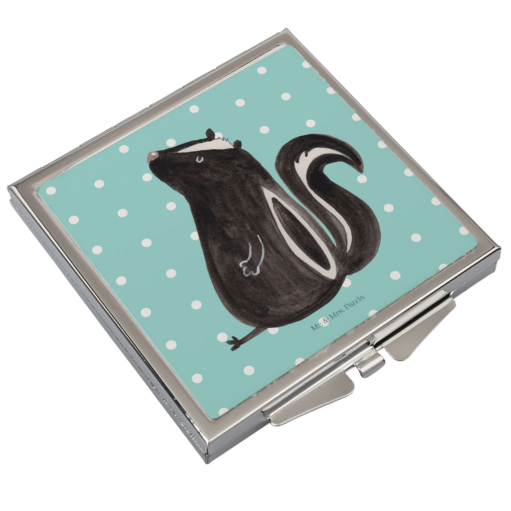 Handtaschenspiegel quadratisch Stinktier sitzend Spiegel, Handtasche, Quadrat, silber, schminken, Schminkspiegel, Stinktier, Skunk, Wildtier, Raubtier, Stinker, Stinki, Spruch, Büro, Recht, Besserwisser