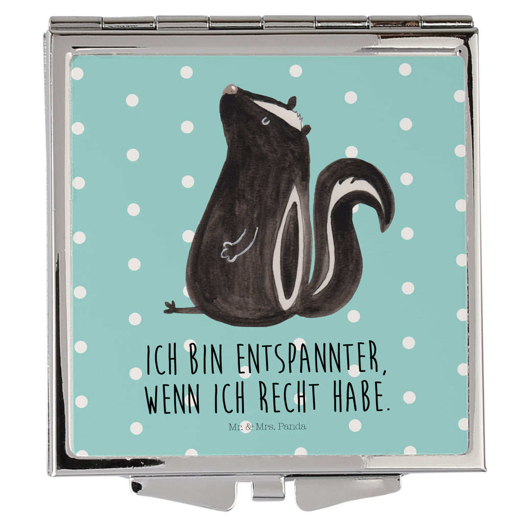 Handtaschenspiegel quadratisch Stinktier sitzend Spiegel, Handtasche, Quadrat, silber, schminken, Schminkspiegel, Stinktier, Skunk, Wildtier, Raubtier, Stinker, Stinki, Spruch, Büro, Recht, Besserwisser