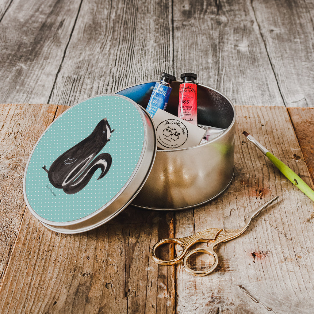 Blechdose rund Stinktier sitzend Metalldose, Keksdose, Dose, Vorratsdose, Geschenkbox, Stinktier, Skunk, Wildtier, Raubtier, Stinker, Stinki, Spruch, Büro, Recht, Besserwisser