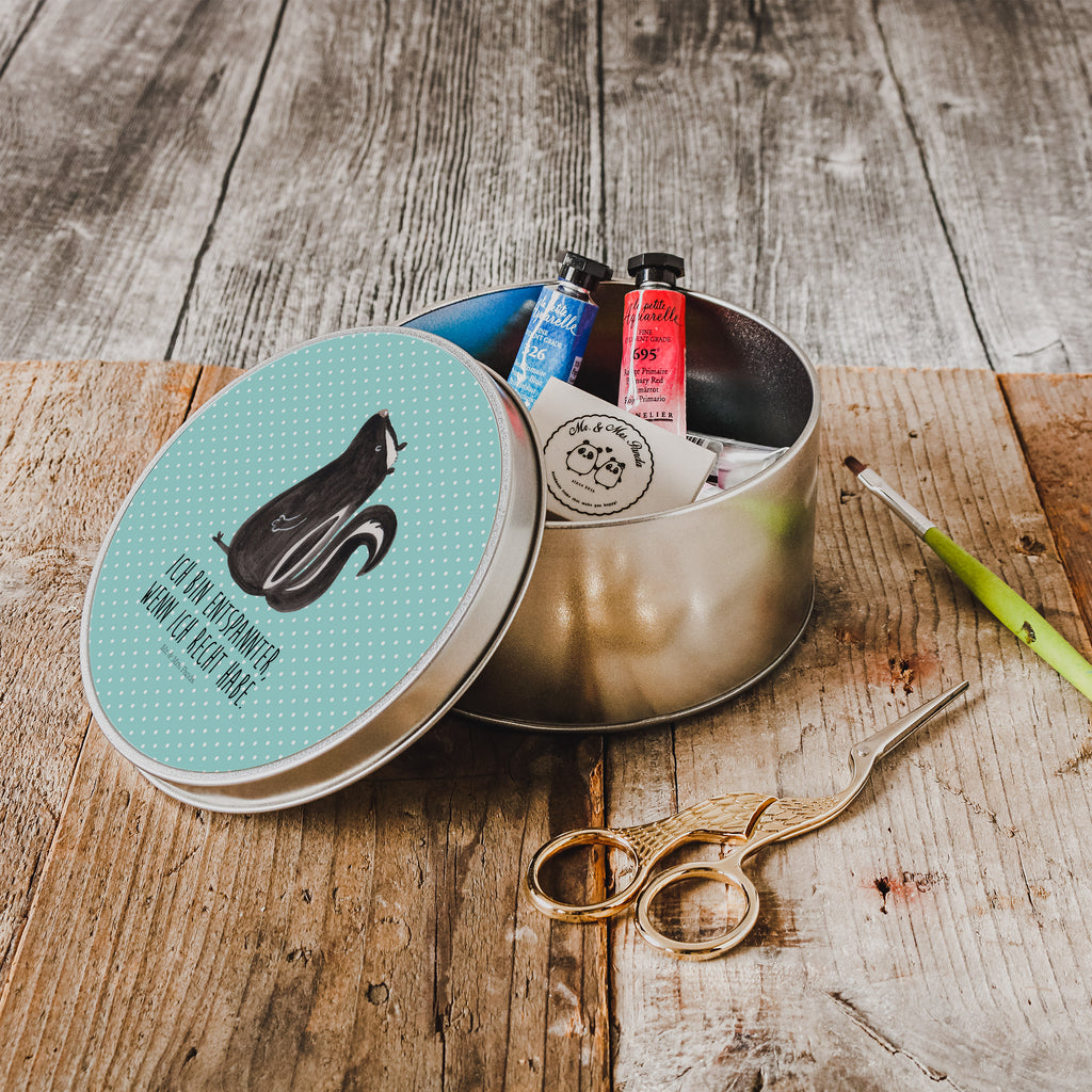 Blechdose rund Stinktier sitzend Metalldose, Keksdose, Dose, Vorratsdose, Geschenkbox, Stinktier, Skunk, Wildtier, Raubtier, Stinker, Stinki, Spruch, Büro, Recht, Besserwisser