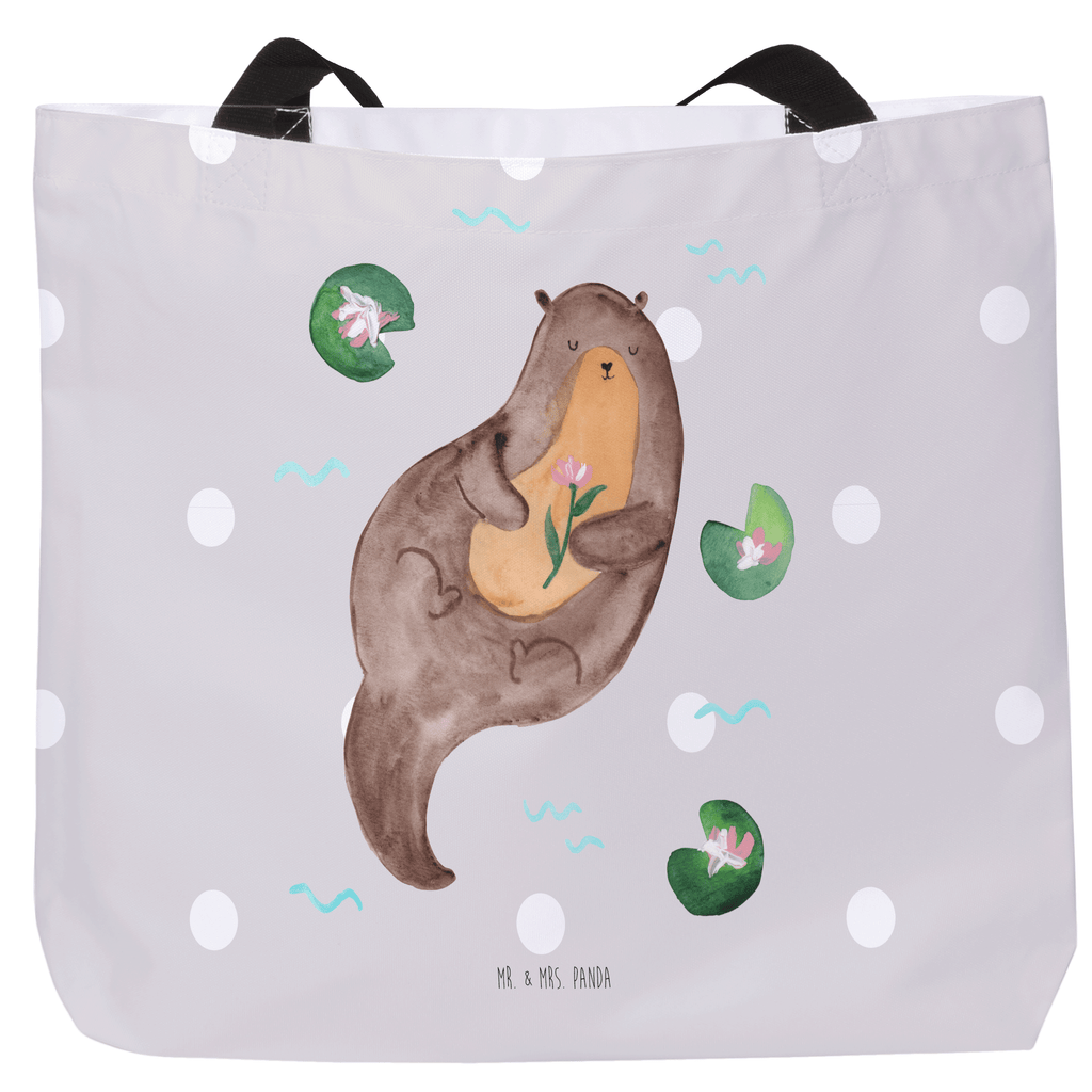Shopper Otter mit Seerose Beutel, Einkaufstasche, Tasche, Strandtasche, Einkaufsbeutel, Shopper, Schultasche, Freizeittasche, Tragebeutel, Schulbeutel, Alltagstasche, Otter, Fischotter, Seeotter, Otter Seeotter See Otter