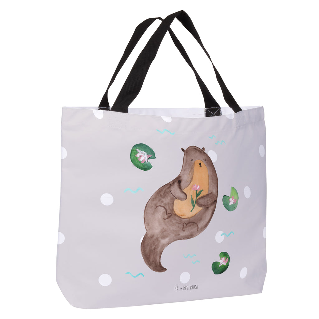 Shopper Otter mit Seerose Beutel, Einkaufstasche, Tasche, Strandtasche, Einkaufsbeutel, Shopper, Schultasche, Freizeittasche, Tragebeutel, Schulbeutel, Alltagstasche, Otter, Fischotter, Seeotter, Otter Seeotter See Otter