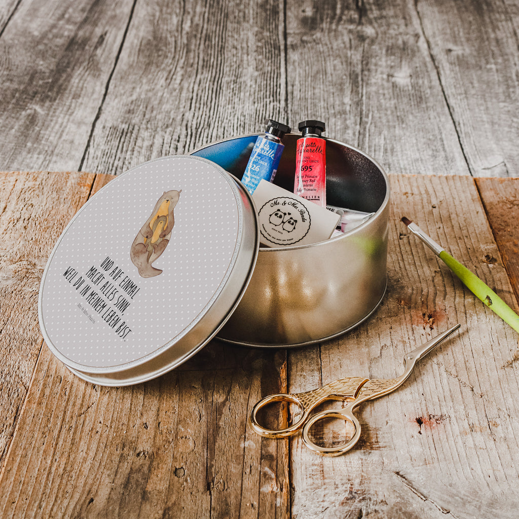 Blechdose rund Otter mit Kind Metalldose, Keksdose, Dose, Vorratsdose, Geschenkbox, Otter, Fischotter, Seeotter, Otter Seeotter See Otter
