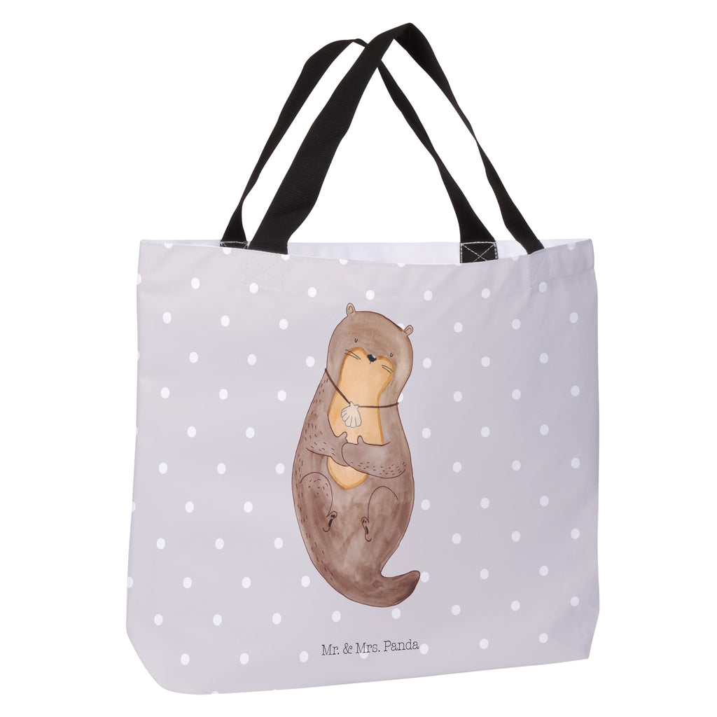 Shopper Otter mit Muschelmedaillon Beutel, Einkaufstasche, Tasche, Strandtasche, Einkaufsbeutel, Shopper, Schultasche, Freizeittasche, Tragebeutel, Schulbeutel, Alltagstasche, Otter, Fischotter, Seeotter, Otterliebe, grübeln, träumen, Motivation, Tagträumen, Büro