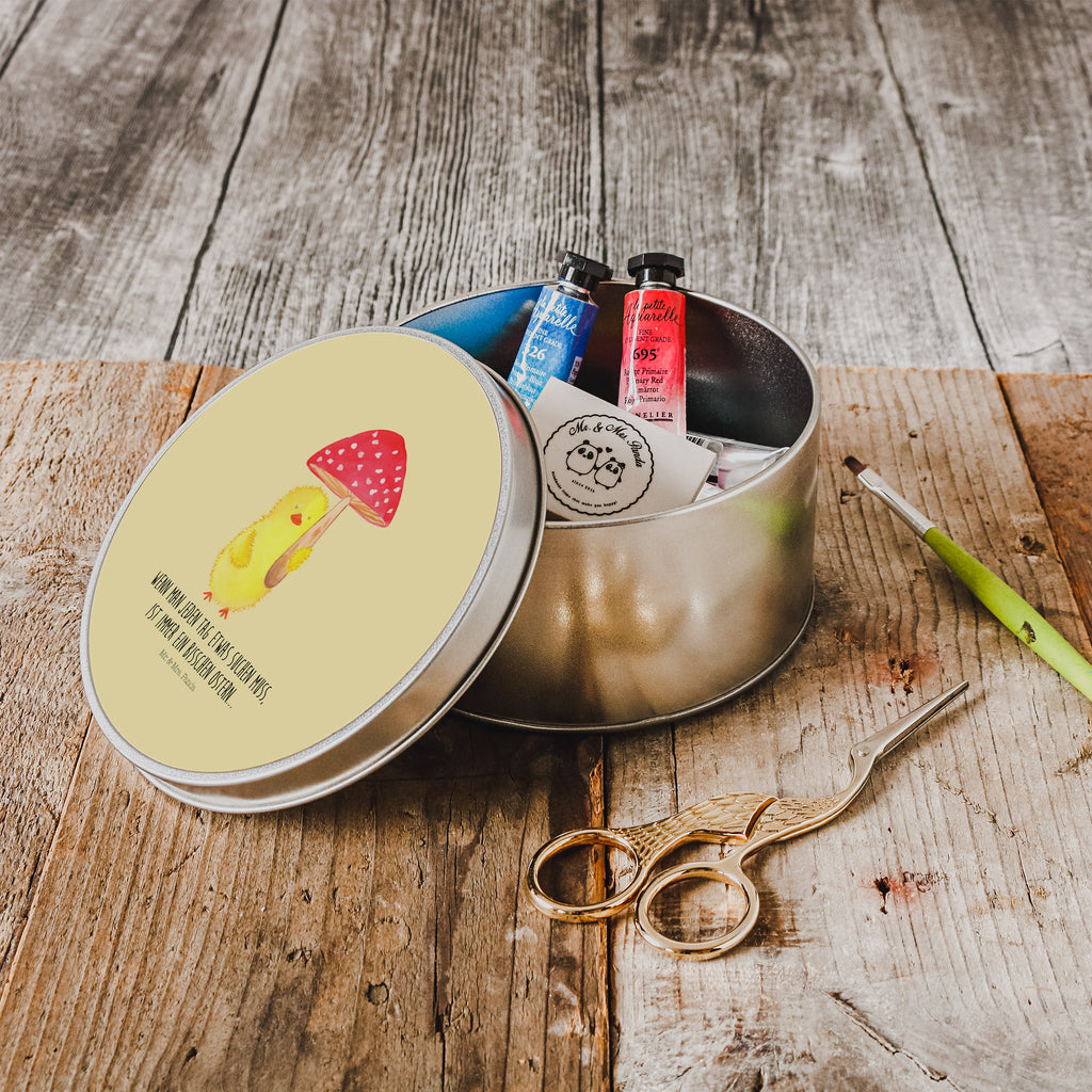 Blechdose rund Küken Fliegenpilz Metalldose, Keksdose, Dose, Vorratsdose, Geschenkbox, Ostern, Osterhase, Ostergeschenke, Osternest, Osterdeko, Geschenk zu Ostern, Küken, Fliegenpilz, Glückspilz, Frohe Ostern, Ostergrüße