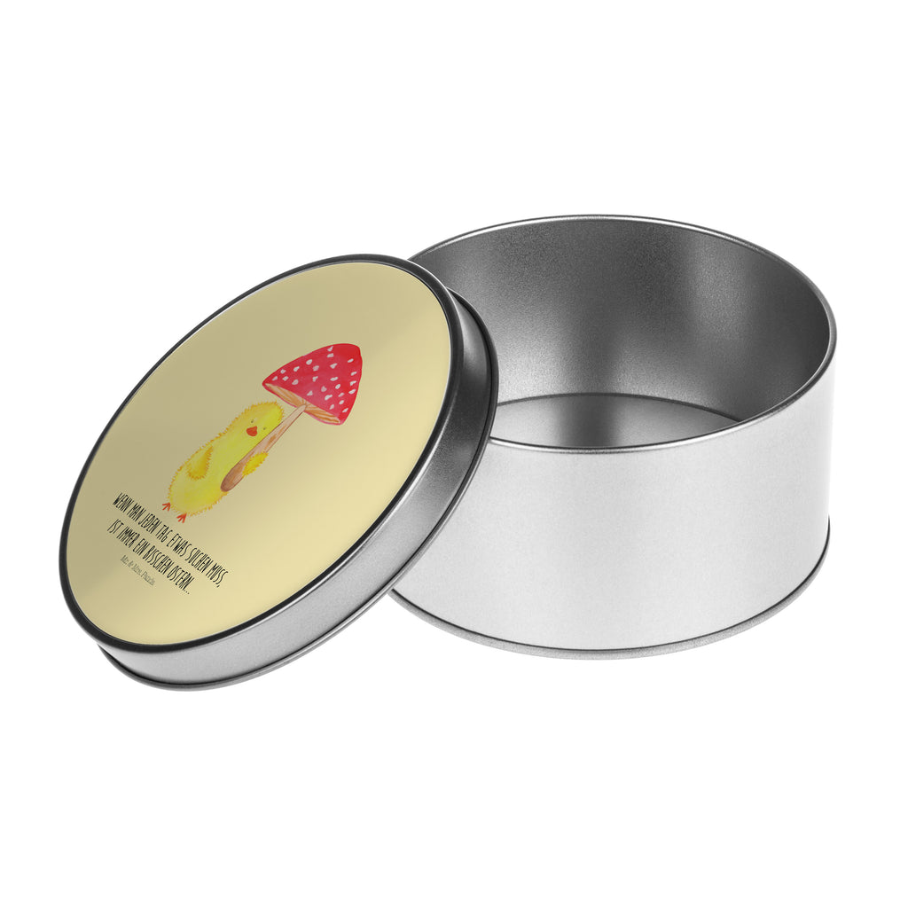 Blechdose rund Küken Fliegenpilz Metalldose, Keksdose, Dose, Vorratsdose, Geschenkbox, Ostern, Osterhase, Ostergeschenke, Osternest, Osterdeko, Geschenk zu Ostern, Küken, Fliegenpilz, Glückspilz, Frohe Ostern, Ostergrüße
