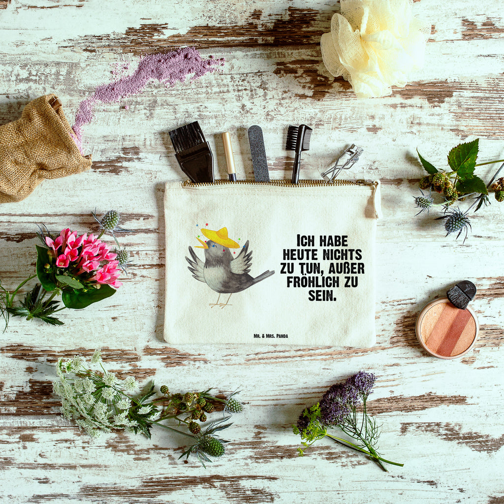 Schminktasche Rabe mit Sombrero Schminktasche, Kosmetiktasche, Kosmetikbeutel, Stiftemäppchen, Etui, Federmappe, Makeup, XXL, Schminketui, Kosmetiketui, Schlamperetui, Tiermotive, Gute Laune, lustige Sprüche, Tiere, Rabe, Vogel, Vögel, Spruch positiv, fröhlich sein, glücklich sein, Glück Spruch, froh, Elster, Motivation