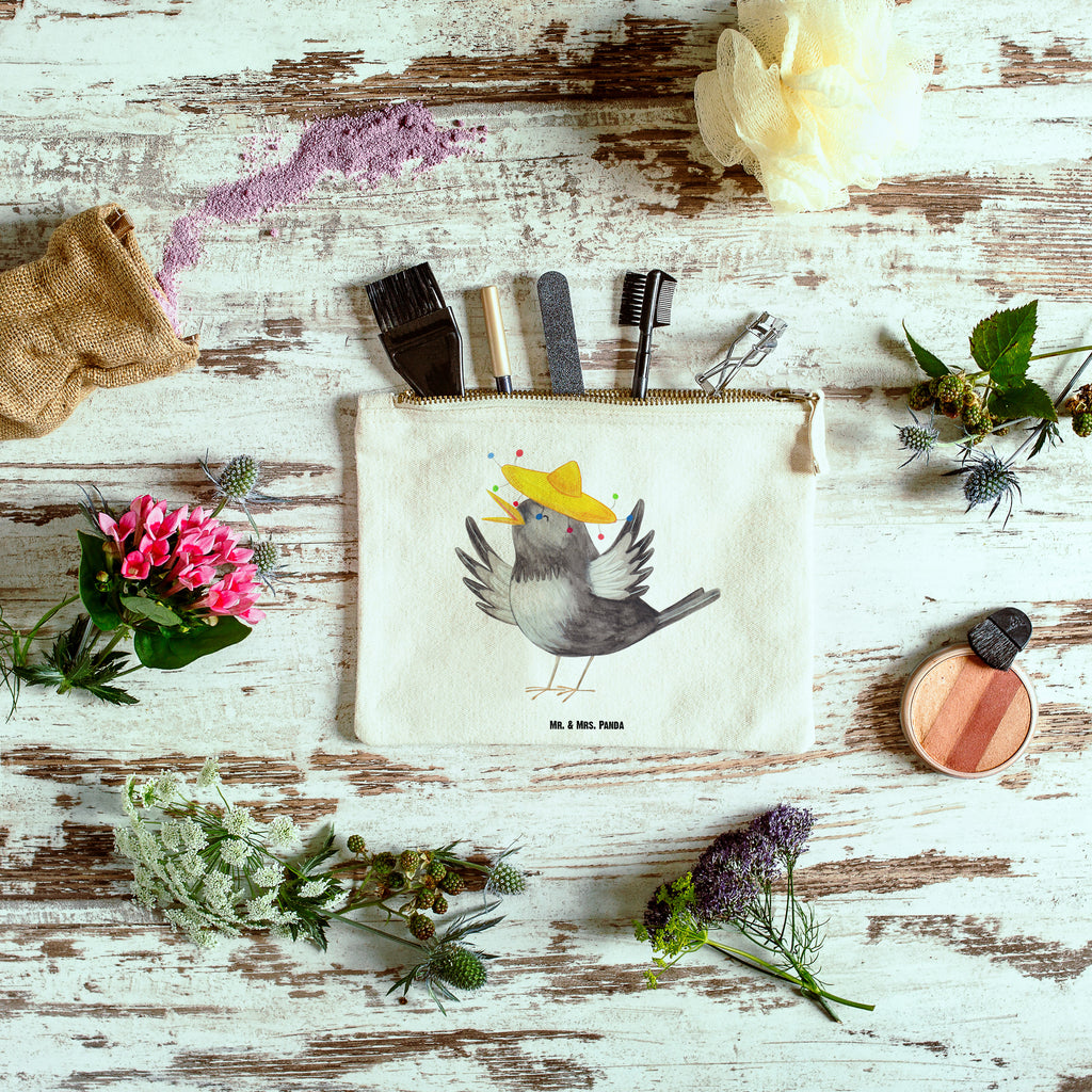 Schminktasche Rabe mit Sombrero Schminktasche, Kosmetiktasche, Kosmetikbeutel, Stiftemäppchen, Etui, Federmappe, Makeup, XXL, Schminketui, Kosmetiketui, Schlamperetui, Tiermotive, Gute Laune, lustige Sprüche, Tiere, Rabe, Vogel, Vögel, Spruch positiv, fröhlich sein, glücklich sein, Glück Spruch, froh, Elster, Motivation