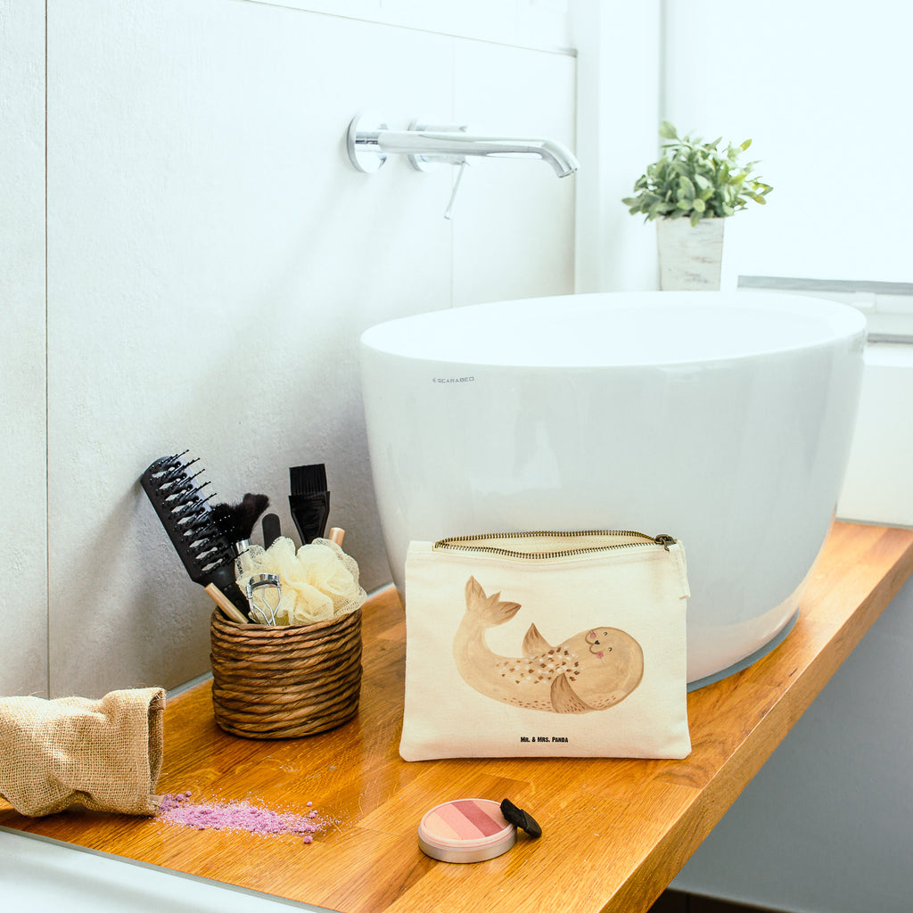 Schminktasche Robbe liegend Schminktasche, Kosmetiktasche, Kosmetikbeutel, Stiftemäppchen, Etui, Federmappe, Makeup, XXL, Schminketui, Kosmetiketui, Schlamperetui, Tiermotive, Gute Laune, lustige Sprüche, Tiere, Robbe, Robben, Seehund, Strand, Meerestier, Ostsee, Nordsee, Lachen, Freude