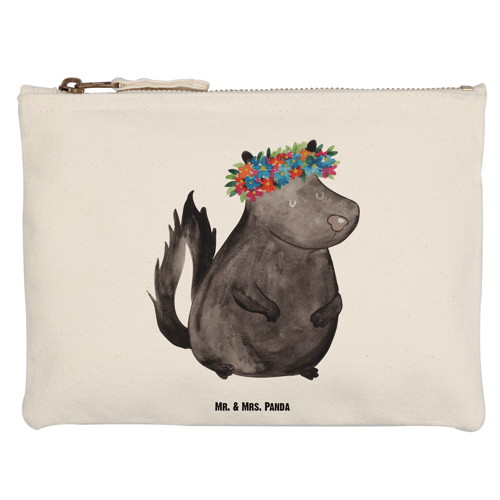 Schminktasche Stinktier Blumenmaedchen Schminktasche, Kosmetiktasche, Kosmetikbeutel, Stiftemäppchen, Etui, Federmappe, Makeup, XXL, Schminketui, Kosmetiketui, Schlamperetui, Stinktier, Skunk, Wildtier, Raubtier, Stinker, Stinki, Yoga, Namaste, Lebe, Liebe, Lache