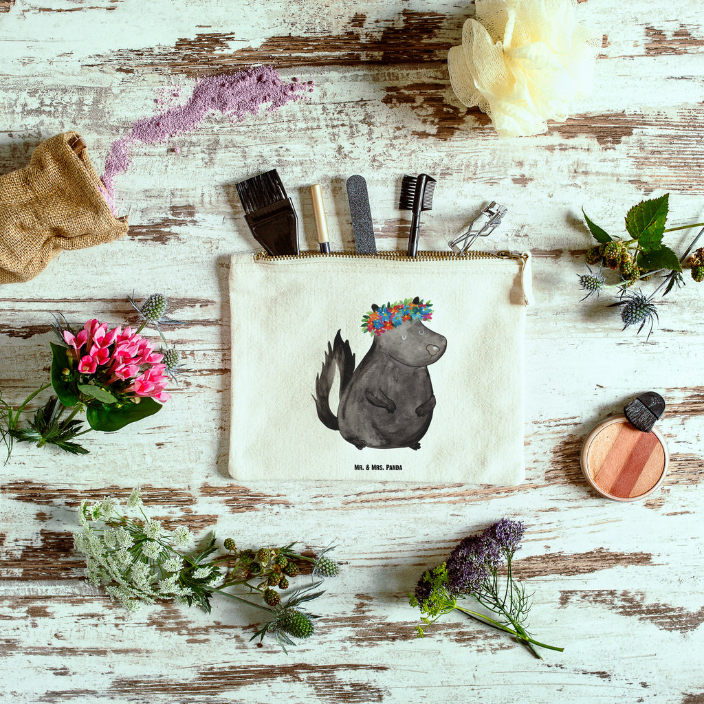 Schminktasche Stinktier Blumenmaedchen Schminktasche, Kosmetiktasche, Kosmetikbeutel, Stiftemäppchen, Etui, Federmappe, Makeup, XXL, Schminketui, Kosmetiketui, Schlamperetui, Stinktier, Skunk, Wildtier, Raubtier, Stinker, Stinki, Yoga, Namaste, Lebe, Liebe, Lache