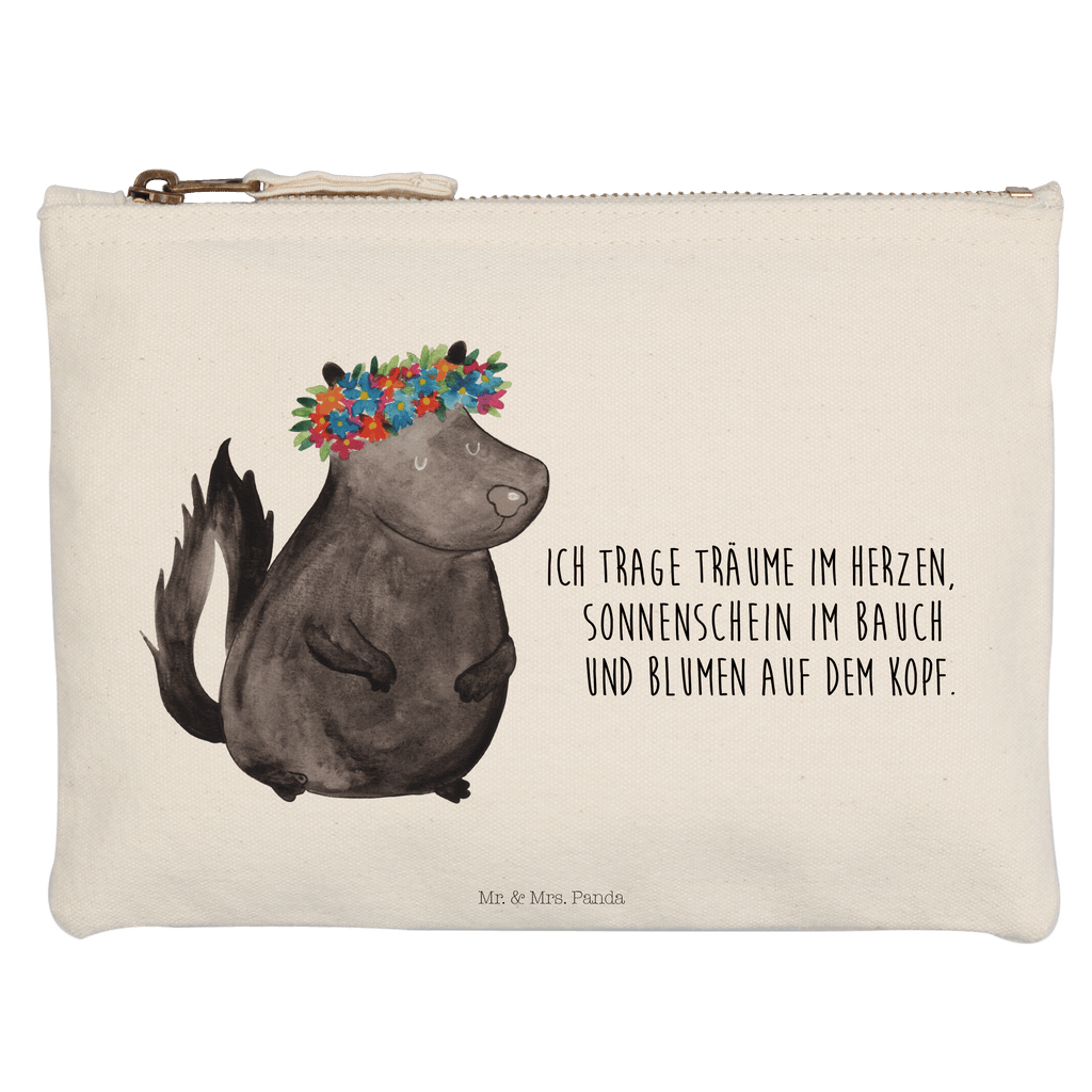 Schminktasche Stinktier Blumenmaedchen Schminktasche, Kosmetiktasche, Kosmetikbeutel, Stiftemäppchen, Etui, Federmappe, Makeup, XXL, Schminketui, Kosmetiketui, Schlamperetui, Stinktier, Skunk, Wildtier, Raubtier, Stinker, Stinki, Yoga, Namaste, Lebe, Liebe, Lache