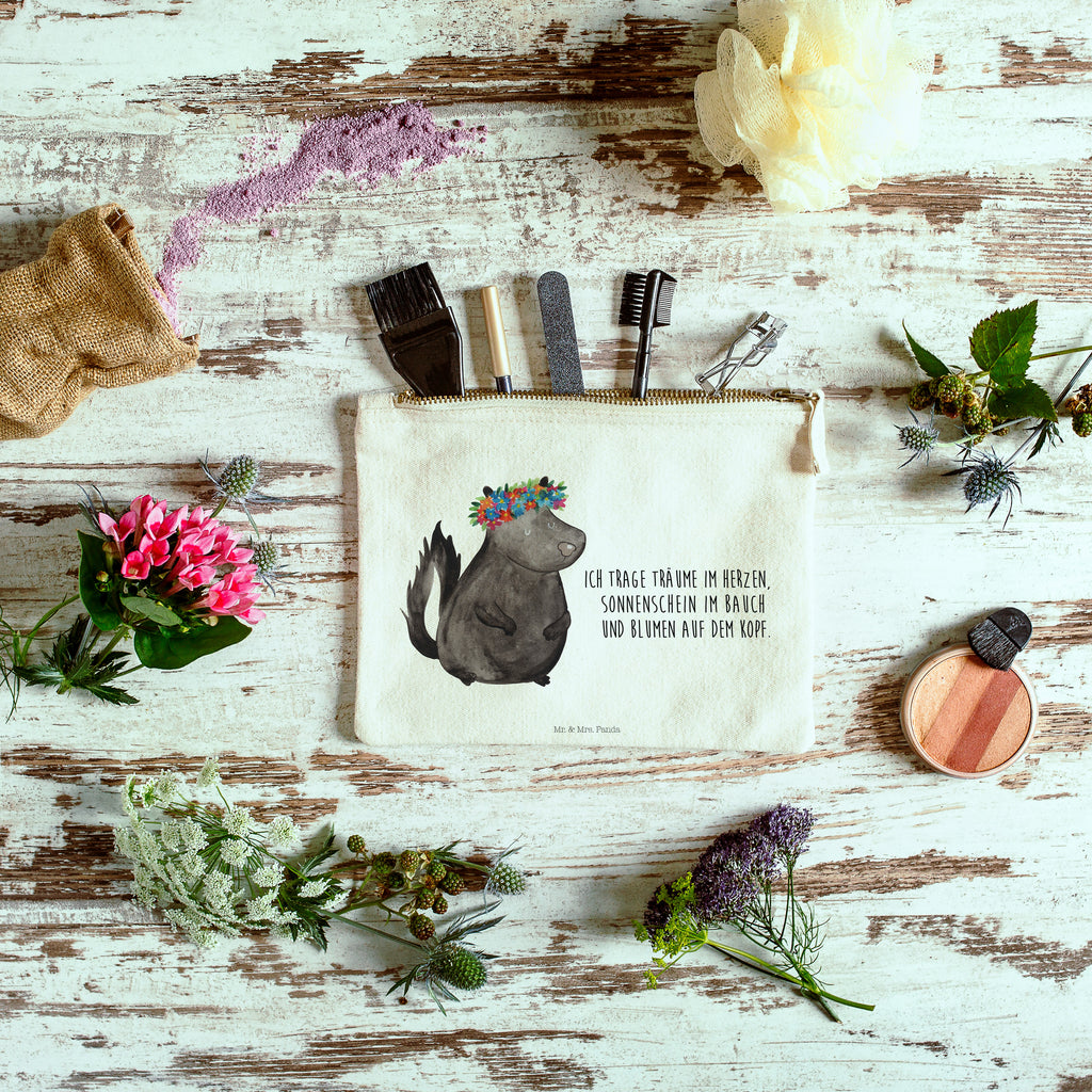 Schminktasche Stinktier Blumenmaedchen Schminktasche, Kosmetiktasche, Kosmetikbeutel, Stiftemäppchen, Etui, Federmappe, Makeup, XXL, Schminketui, Kosmetiketui, Schlamperetui, Stinktier, Skunk, Wildtier, Raubtier, Stinker, Stinki, Yoga, Namaste, Lebe, Liebe, Lache