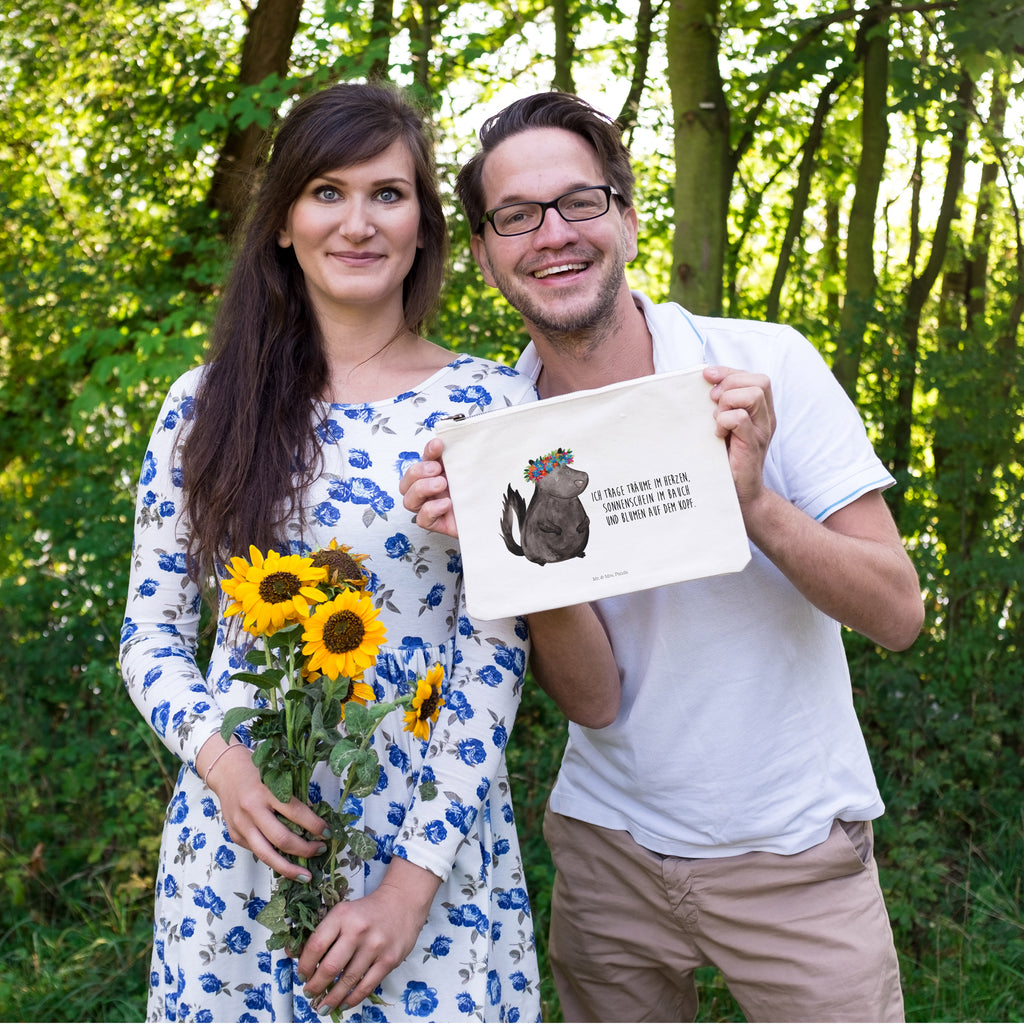 Schminktasche Stinktier Blumenmaedchen Schminktasche, Kosmetiktasche, Kosmetikbeutel, Stiftemäppchen, Etui, Federmappe, Makeup, XXL, Schminketui, Kosmetiketui, Schlamperetui, Stinktier, Skunk, Wildtier, Raubtier, Stinker, Stinki, Yoga, Namaste, Lebe, Liebe, Lache