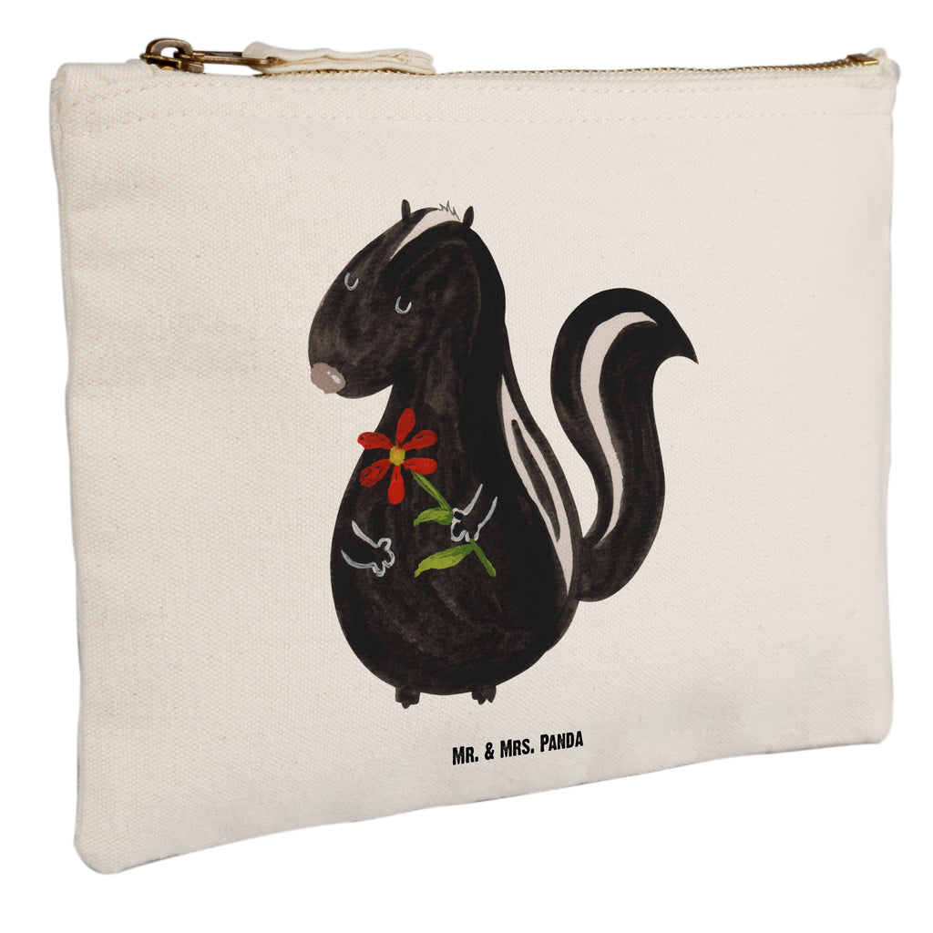 Schminktasche Stinktier Blume Schminktasche, Kosmetiktasche, Kosmetikbeutel, Stiftemäppchen, Etui, Federmappe, Makeup, XXL, Schminketui, Kosmetiketui, Schlamperetui, Stinktier, Skunk, Wildtier, Raubtier, Stinker, Stinki, Tagträumer, verträumt, Dreams, Träume