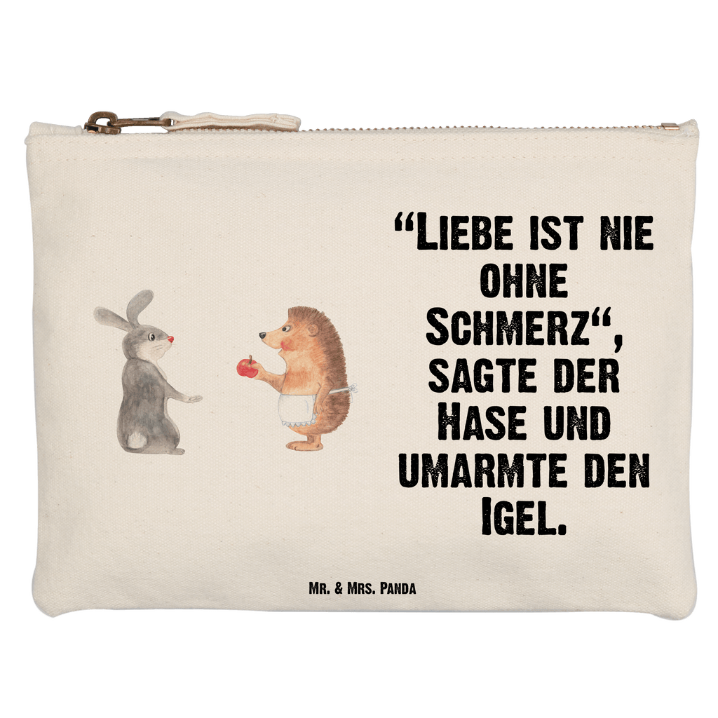 Schminktasche Liebe ist nie ohne Schmerz Schminktasche, Kosmetiktasche, Kosmetikbeutel, Stiftemäppchen, Etui, Federmappe, Makeup, XXL, Schminketui, Kosmetiketui, Schlamperetui, Tiermotive, Gute Laune, lustige Sprüche, Tiere, Igel und Hase, Igel, Hase, Liebe Spruch, Liebeskummer Geschenk, Herzschmerz, Trösten, Trennungsschmerz, Spruch romantisch