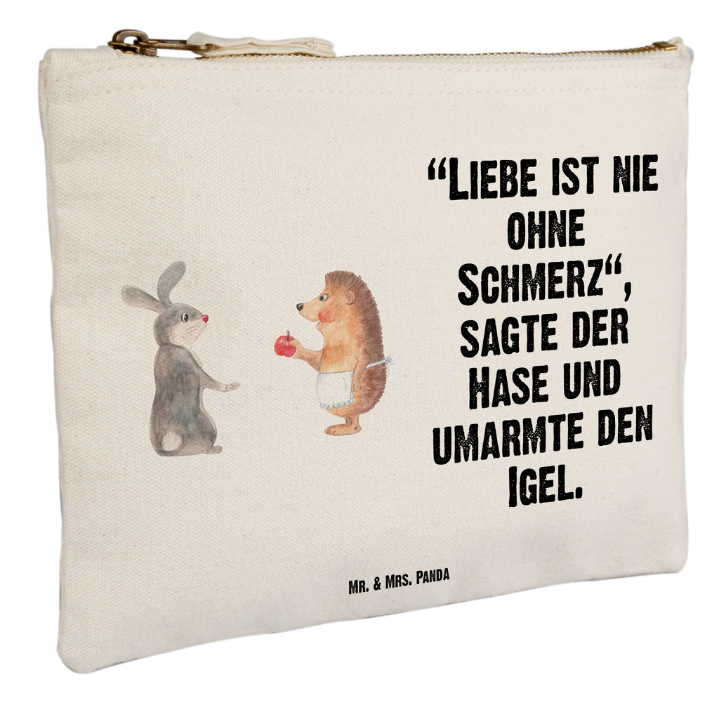 Schminktasche Liebe ist nie ohne Schmerz Schminktasche, Kosmetiktasche, Kosmetikbeutel, Stiftemäppchen, Etui, Federmappe, Makeup, XXL, Schminketui, Kosmetiketui, Schlamperetui, Tiermotive, Gute Laune, lustige Sprüche, Tiere, Igel und Hase, Igel, Hase, Liebe Spruch, Liebeskummer Geschenk, Herzschmerz, Trösten, Trennungsschmerz, Spruch romantisch