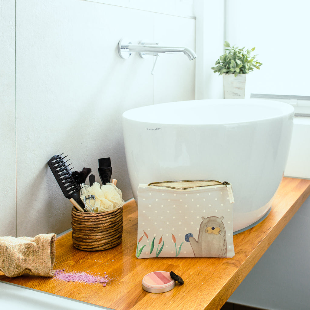 Schminktasche Otter mit Stein Schminktasche, Kosmetiktasche, Kosmetikbeutel, Stiftemäppchen, Etui, Federmappe, Makeup, XXL, Schminketui, Kosmetiketui, Schlamperetui, Otter, Fischotter, Seeotter, Otter Seeotter See Otter