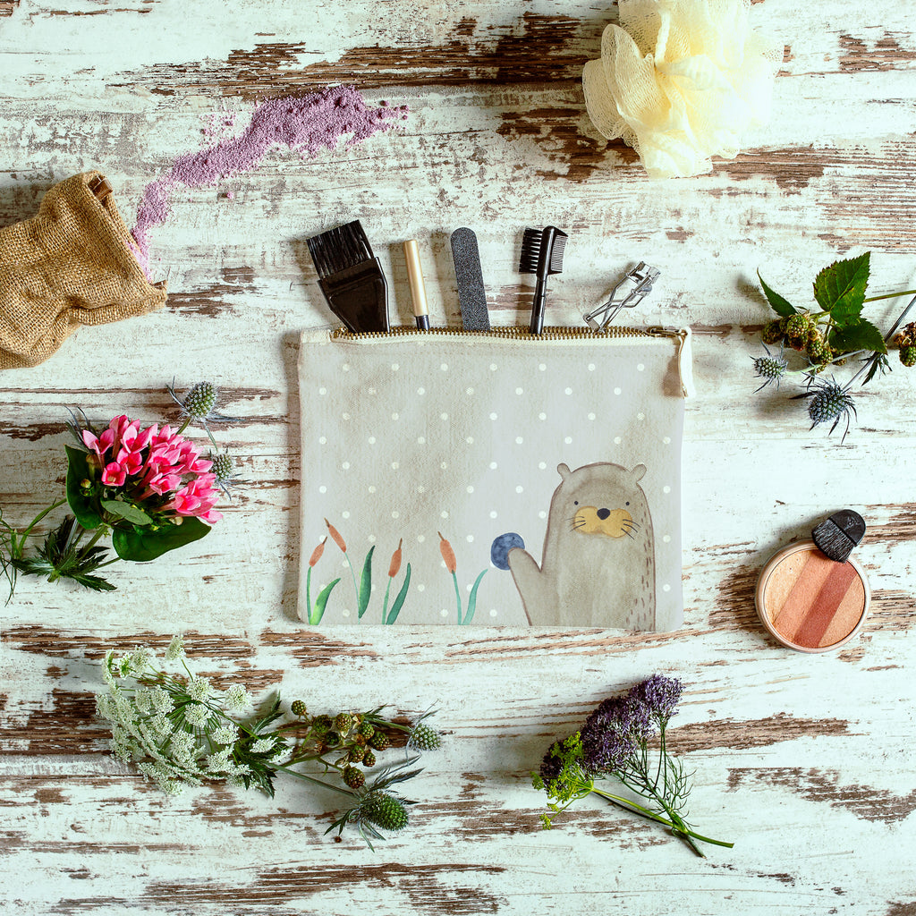 Schminktasche Otter mit Stein Schminktasche, Kosmetiktasche, Kosmetikbeutel, Stiftemäppchen, Etui, Federmappe, Makeup, XXL, Schminketui, Kosmetiketui, Schlamperetui, Otter, Fischotter, Seeotter, Otter Seeotter See Otter