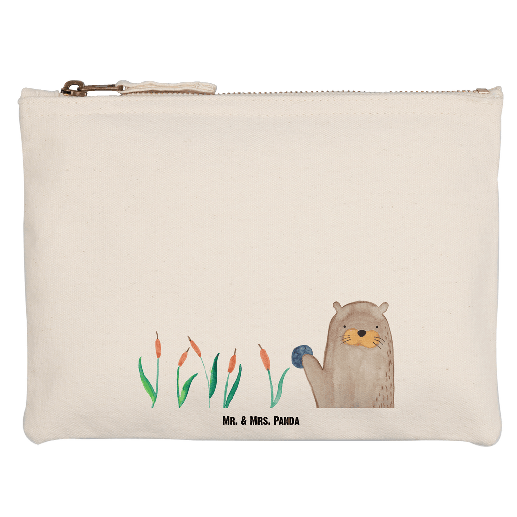 Schminktasche Otter mit Stein Schminktasche, Kosmetiktasche, Kosmetikbeutel, Stiftemäppchen, Etui, Federmappe, Makeup, XXL, Schminketui, Kosmetiketui, Schlamperetui, Otter, Fischotter, Seeotter, Otter Seeotter See Otter