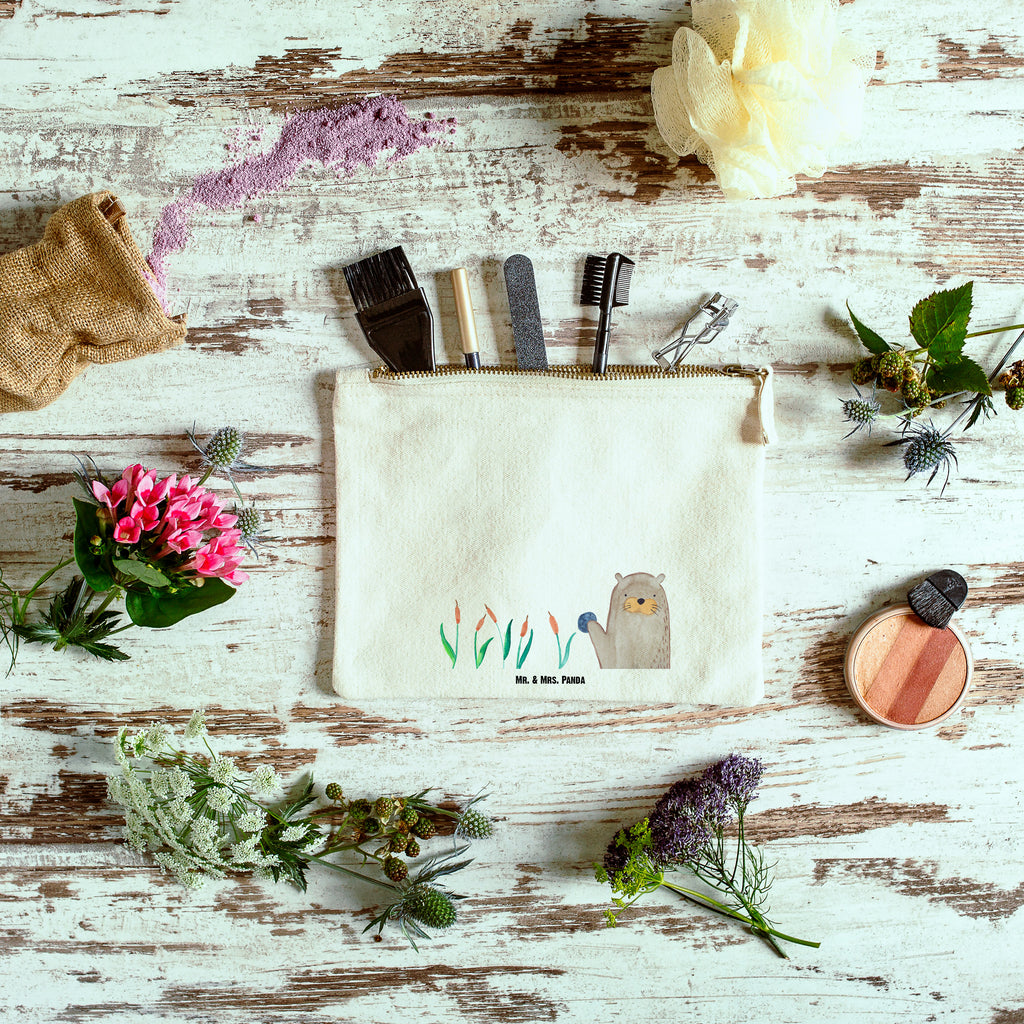 Schminktasche Otter mit Stein Schminktasche, Kosmetiktasche, Kosmetikbeutel, Stiftemäppchen, Etui, Federmappe, Makeup, XXL, Schminketui, Kosmetiketui, Schlamperetui, Otter, Fischotter, Seeotter, Otter Seeotter See Otter