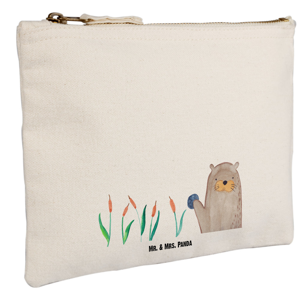 Schminktasche Otter mit Stein Schminktasche, Kosmetiktasche, Kosmetikbeutel, Stiftemäppchen, Etui, Federmappe, Makeup, XXL, Schminketui, Kosmetiketui, Schlamperetui, Otter, Fischotter, Seeotter, Otter Seeotter See Otter