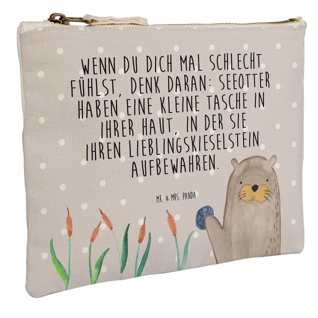 Schminktasche Otter mit Stein Schminktasche, Kosmetiktasche, Kosmetikbeutel, Stiftemäppchen, Etui, Federmappe, Makeup, XXL, Schminketui, Kosmetiketui, Schlamperetui, Otter, Fischotter, Seeotter, Otter Seeotter See Otter