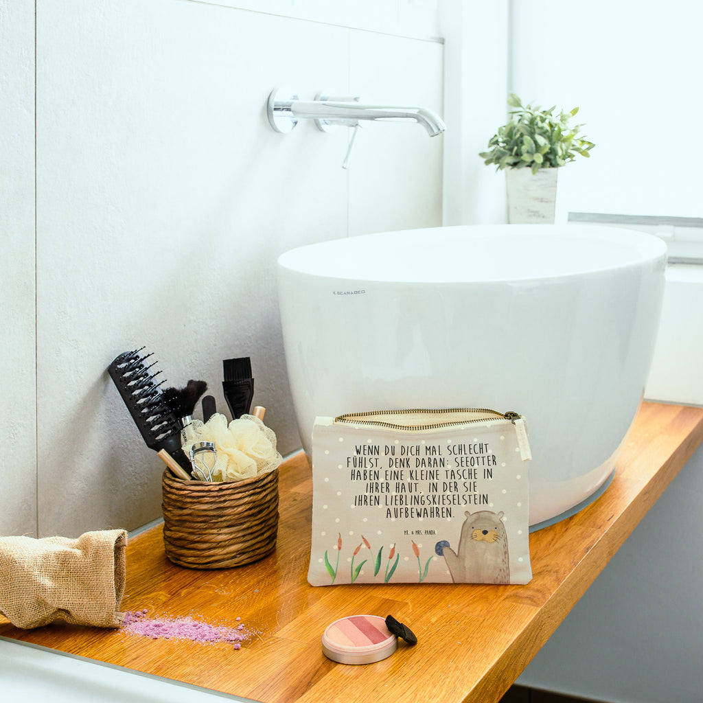 Schminktasche Otter mit Stein Schminktasche, Kosmetiktasche, Kosmetikbeutel, Stiftemäppchen, Etui, Federmappe, Makeup, XXL, Schminketui, Kosmetiketui, Schlamperetui, Otter, Fischotter, Seeotter, Otter Seeotter See Otter