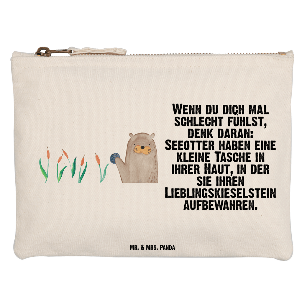 Schminktasche Otter mit Stein Schminktasche, Kosmetiktasche, Kosmetikbeutel, Stiftemäppchen, Etui, Federmappe, Makeup, XXL, Schminketui, Kosmetiketui, Schlamperetui, Otter, Fischotter, Seeotter, Otter Seeotter See Otter