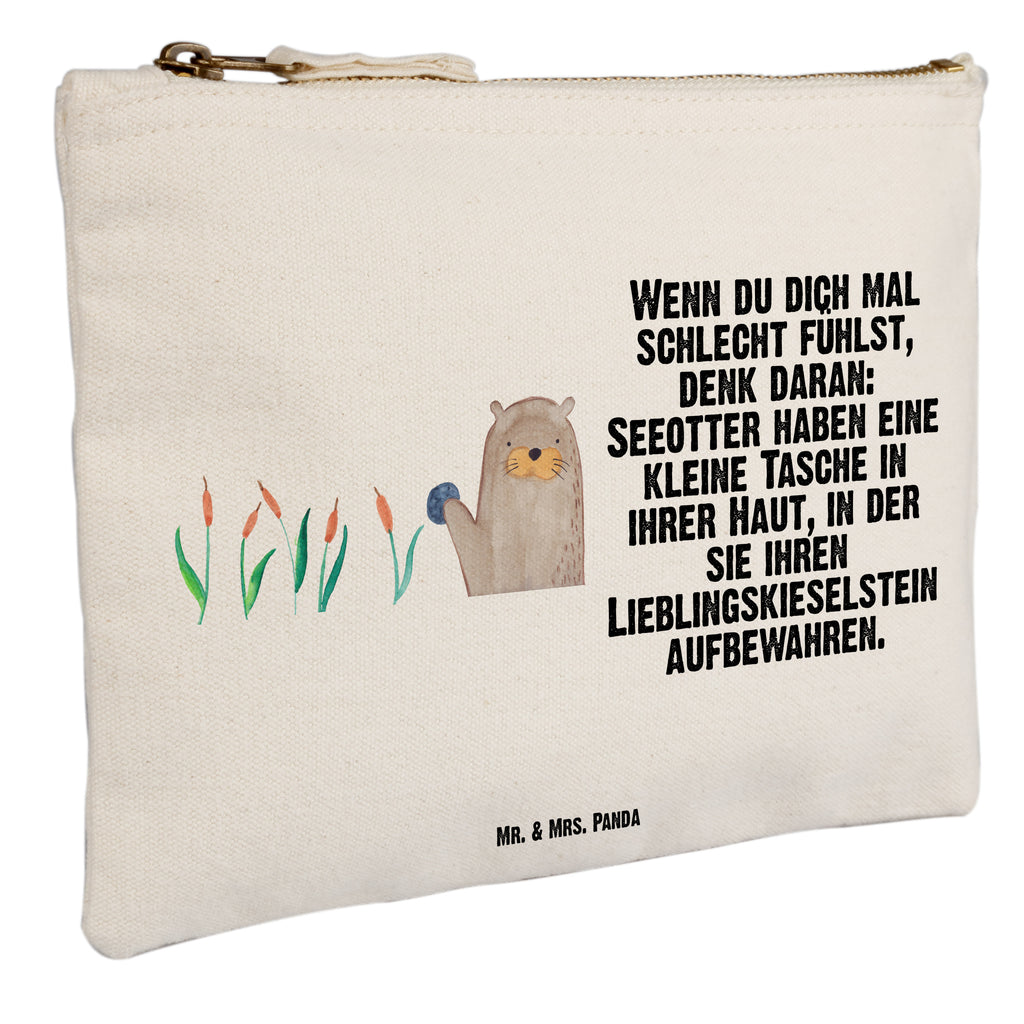 Schminktasche Otter mit Stein Schminktasche, Kosmetiktasche, Kosmetikbeutel, Stiftemäppchen, Etui, Federmappe, Makeup, XXL, Schminketui, Kosmetiketui, Schlamperetui, Otter, Fischotter, Seeotter, Otter Seeotter See Otter